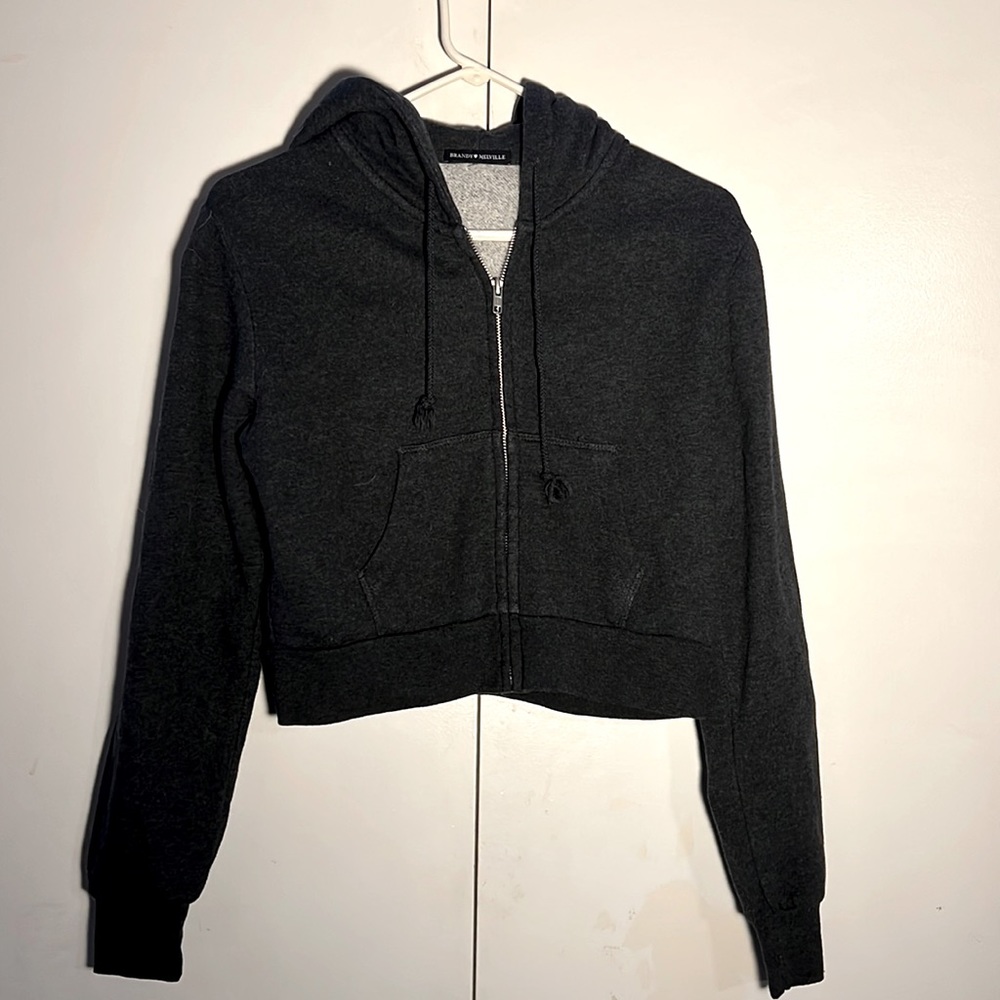 Brandy Melville Cropped Zip Up Dark Grey Jacket Size Small